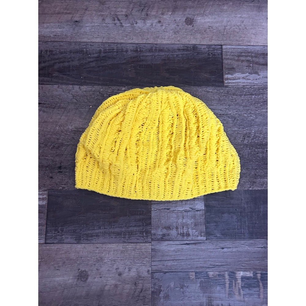 Bright Yellow Ribbed Knit Beanie Slouchy Winter Hat Cap